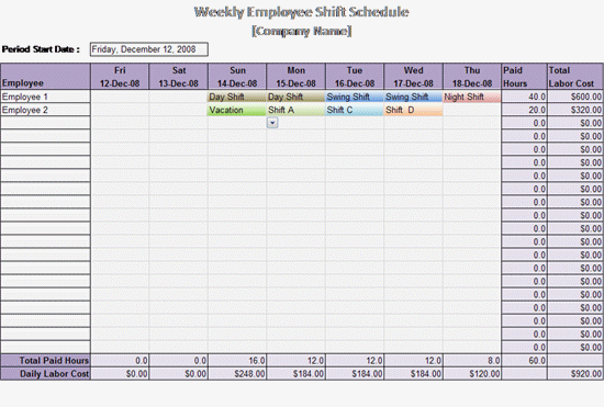 Free Employee Work Schedule Template