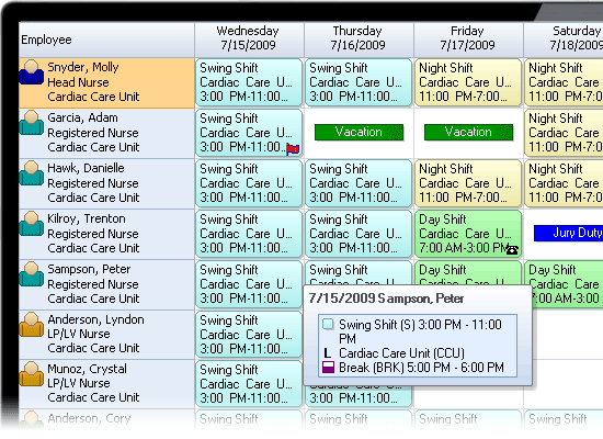 Nurse Scheduling software - Daily View.