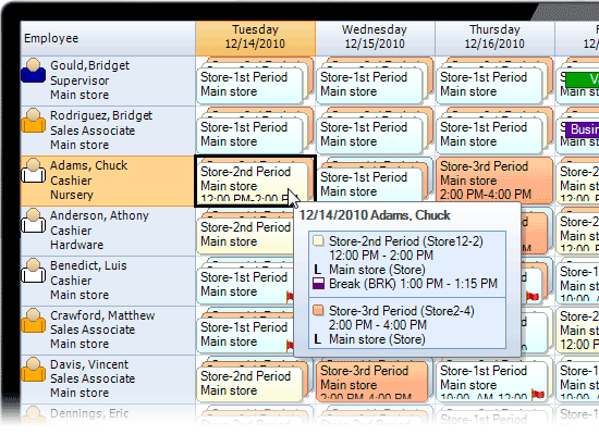 Retail employee scheduling - work schedule in Daily View