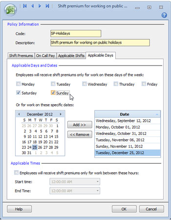 Shift premium pay options in Snap Schedule employee scheduling software